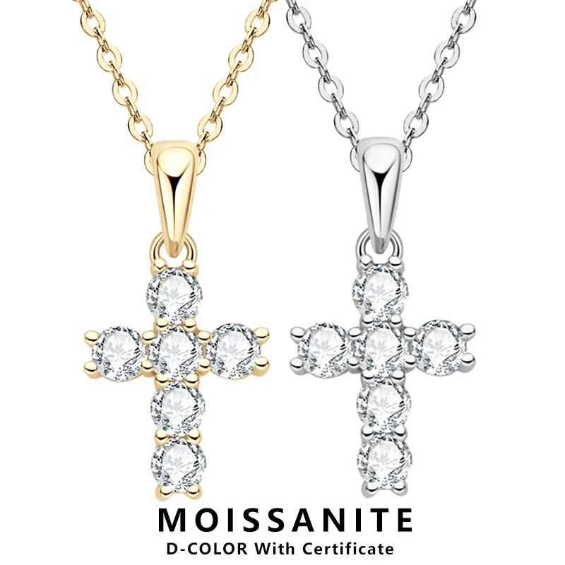 

Lnngy стерлингового серебра 925 пробы религиозный крест кулон ожерелье блестящие 3 мм муассанитовые ожерелья для женщин мужчин повседневные украшения на шею