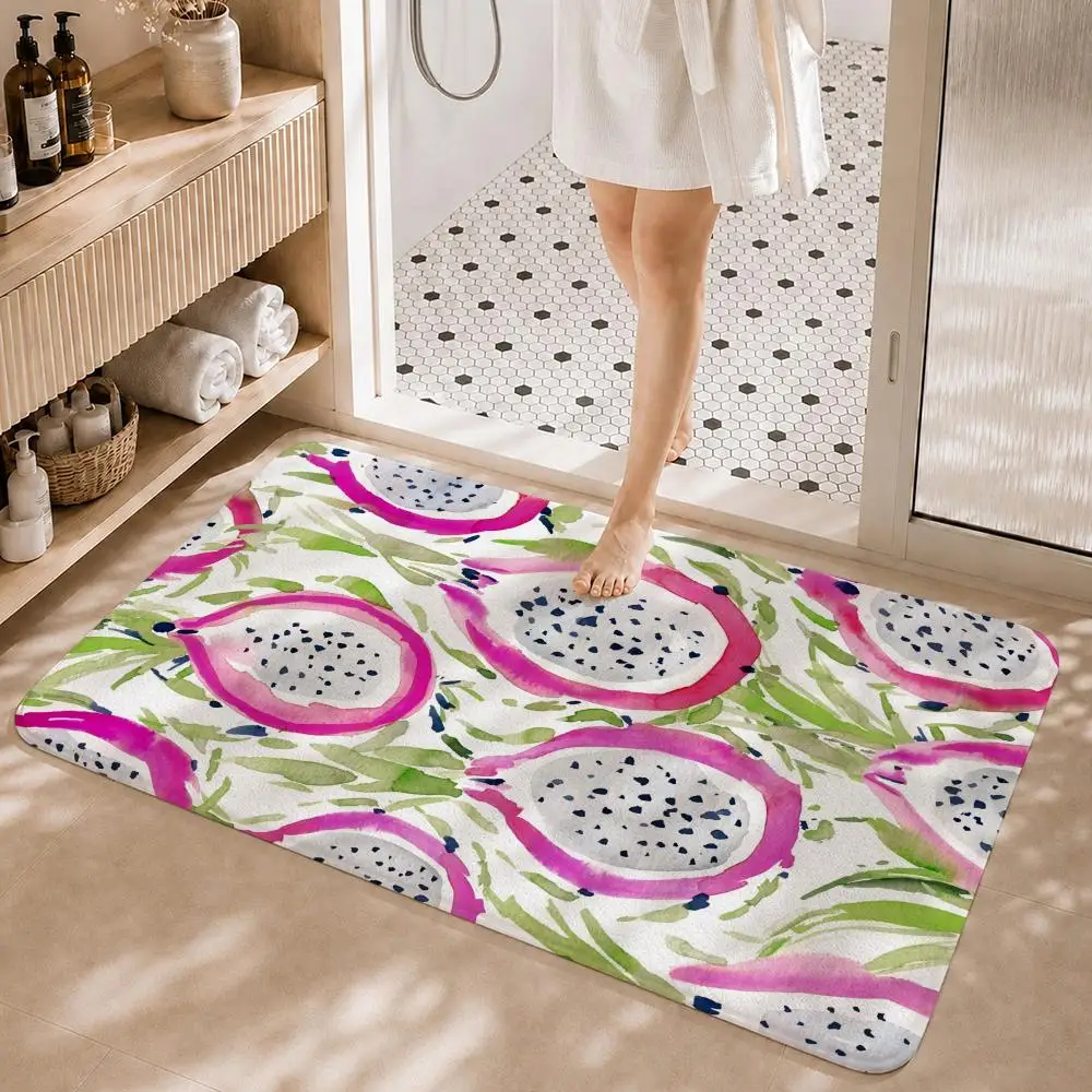 Alfombra decorativa con diseño de semillas negras de fruta Pitaya, antideslizante, absorbente, para el hogar, baño, dormitorio, entrada