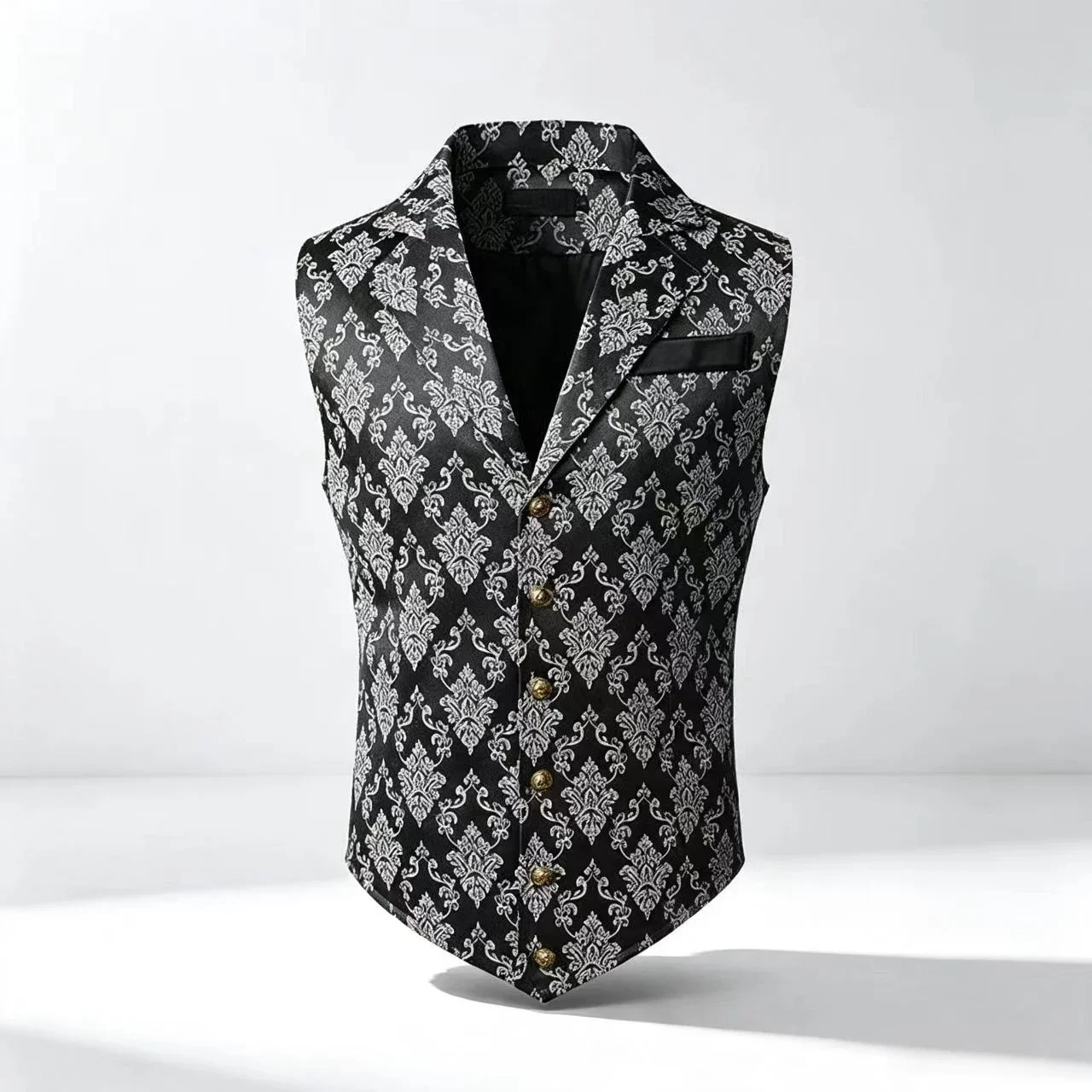 Herren Slim Victorian Jacquard Weste mit Revers, einreihig, Gothic, formell, für Hochzeiten, Partys, Cosplay, Anzugweste, verschiedene Farben, Halloween – Detail 8