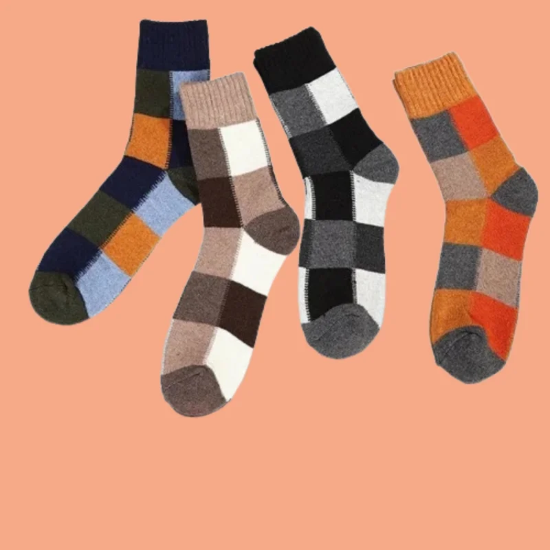 3/6 Pairs Thickened And Fleece-lined Mid-tube Socks Non-slip 2024 New Towel Socks Snow Socks For Men And Women Checkered Socks