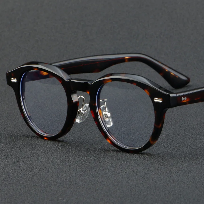 Tortoise Acetate Optical Glasses Frame Men Business Vintage Prescription Eyeglasses  Women Retro Round Spectacles Black Eyewear