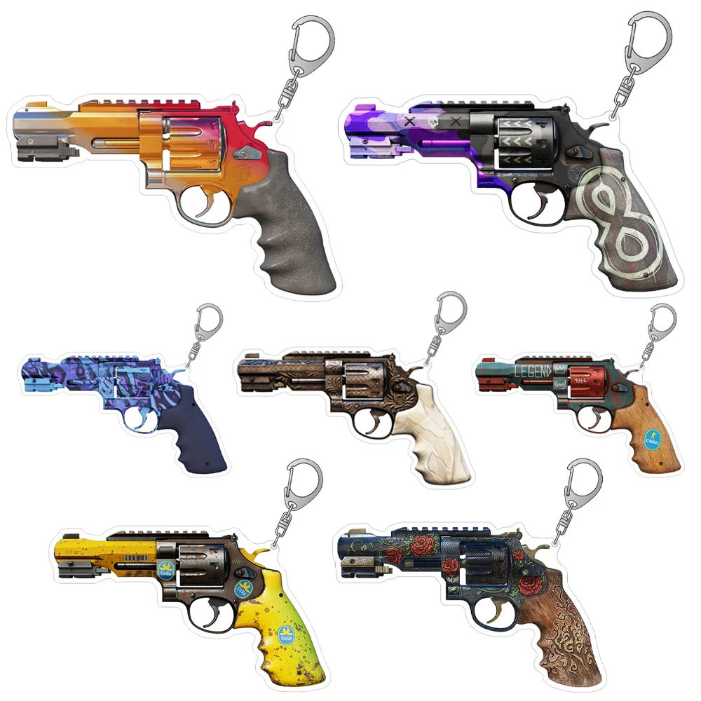 LuckySeven Store CS2 GO Game weapon R8 Revolver Crimson Web Bone Forged Survivalist Phoenix Marker acrylic keychain pendant gift