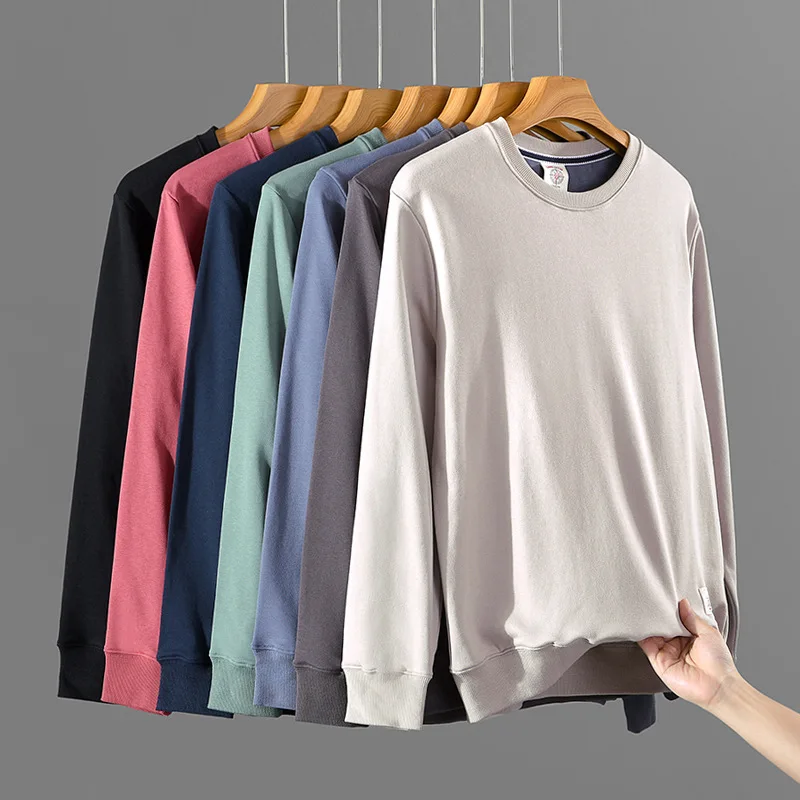 Men's Sweater Spring And Autumn Terry Cotton Loose Round Neck Pullover Men's Solid Color Simple Leisure Long Sleeve Sweat Shirt