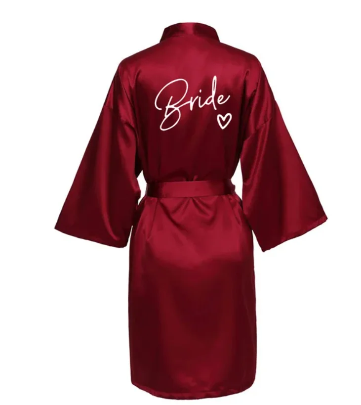 Wedding Party Team Bride Robe With Black Letters Kimono Satin Pajamas Bridesmaid Bathrobe SP003