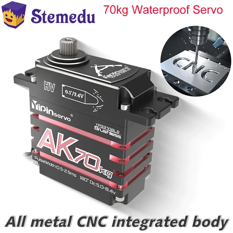 Full Body Metal AK70 70KG HV 180° Magnetic Induction Waterproof Brushless Digital Servo Steel Gear Motor for 1/10 1/8 Model Car