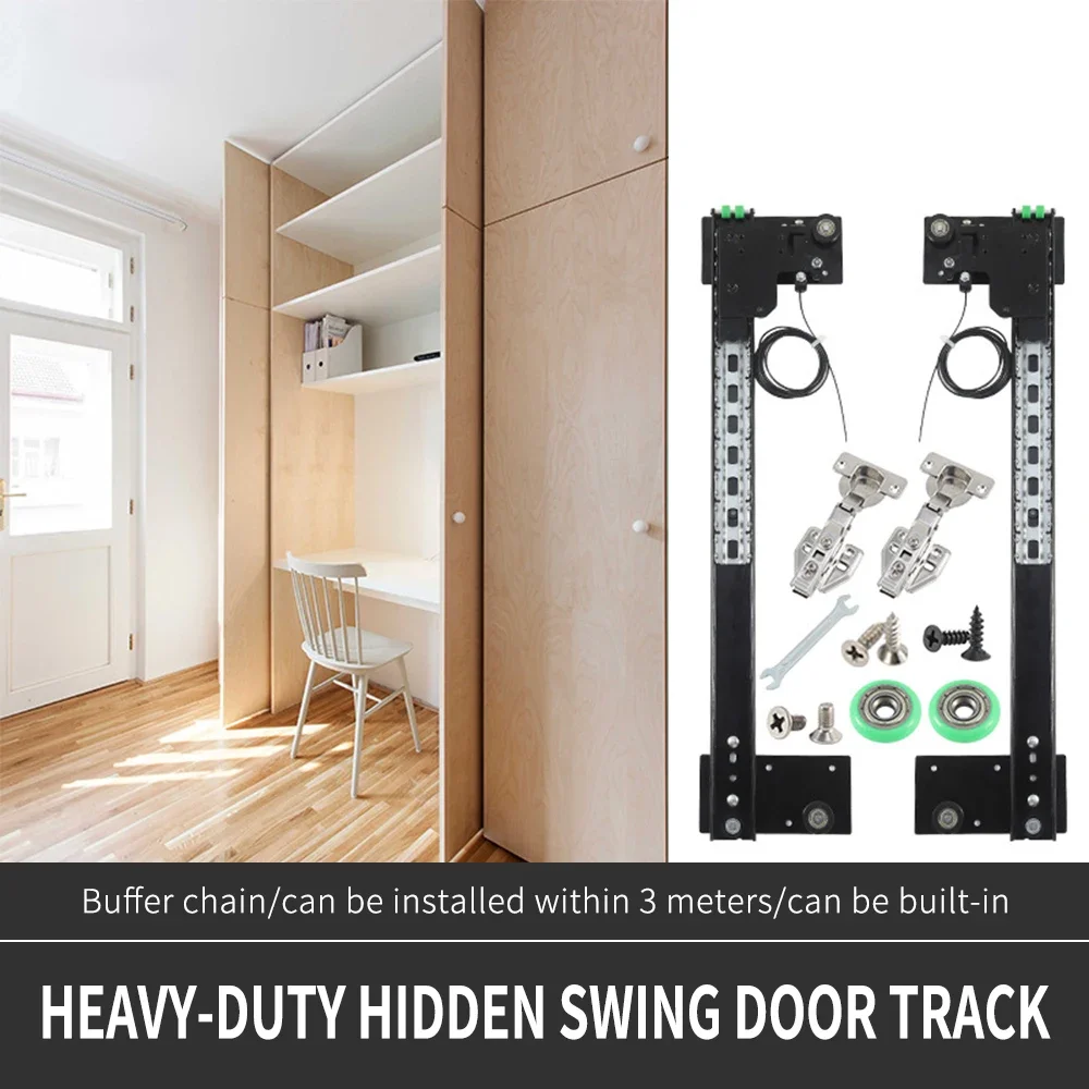 

Invisible Pocket Door Slide Rail,Side Mount Telescopic Folding Hardware for Wardrobe, Space Saving Butterfly Door Hinge Kit