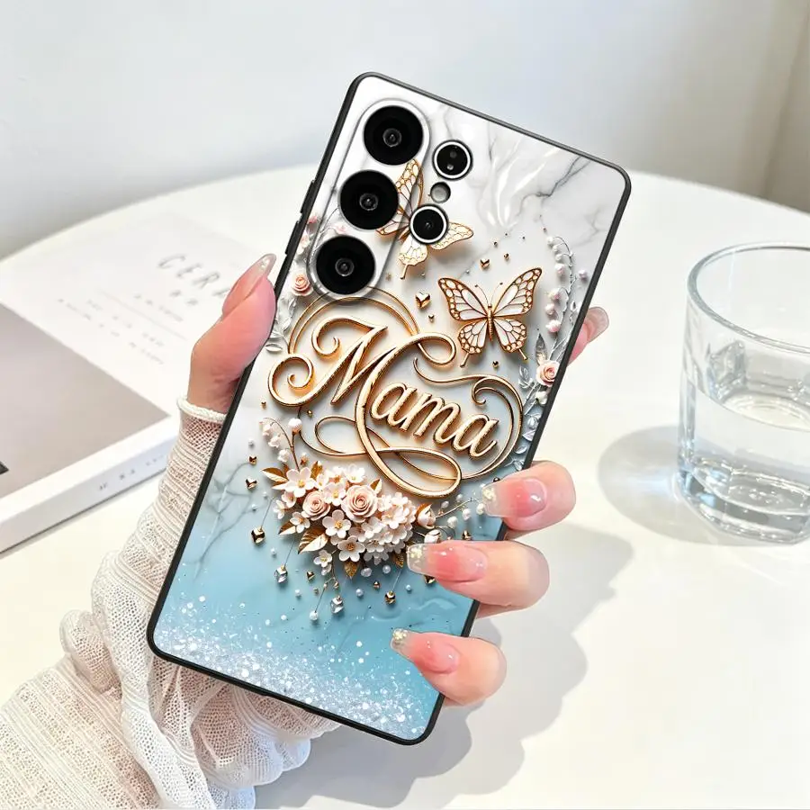 Butterfly Flower Letter Mom Phone Cover Case for Samsung Galaxy S26 Ultra S21 FE S23 S26+ S20 S25+ Note 20 8 9 10 S24 S25 Plus