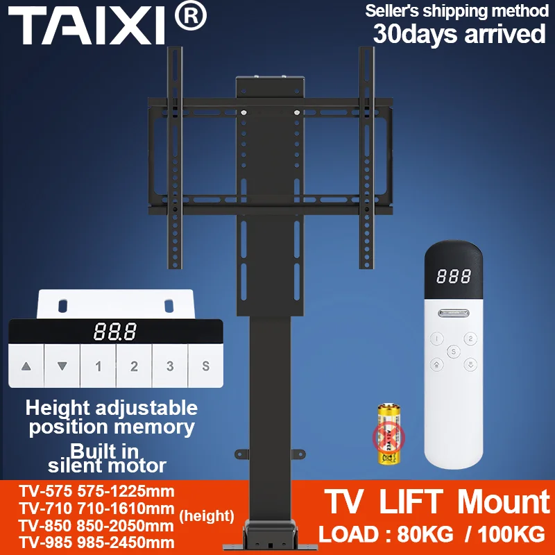 TV Lift Motorized With Remote Control 80Kg Load 30~100Inch LED LCD Monitor Holder Mount Height Adjustable Silent Motor