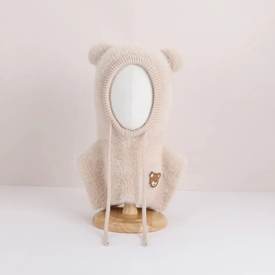 

Cute Pullover Cap Shawl Coldproof Children's Knitted Cap Warm Windproof Kids Balaclava Hats Autumn Winter