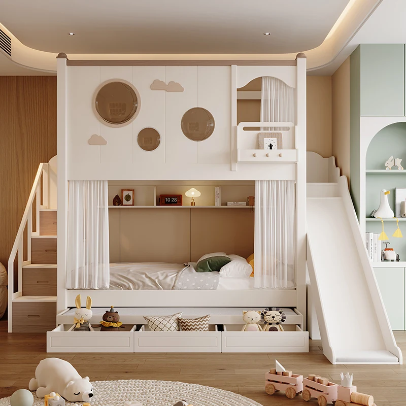 Customized children's bed upper and lower beds Double-layer two-layer beds Siblings bed Solid wood upper and lower bunks Multifu