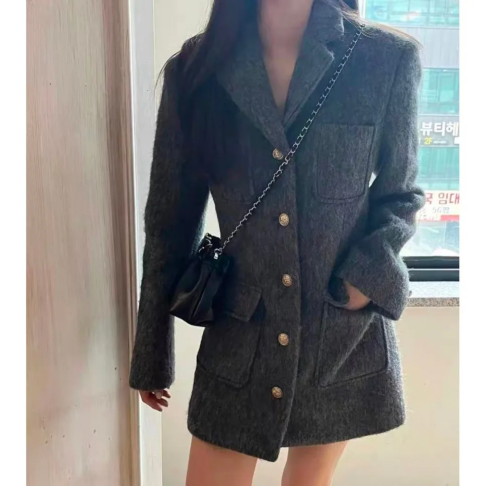 

Ele шерстяная женская осенне-зимняя корейская модная простая юбка с высоким воротником, длинная юбка-свек для поездок на работу