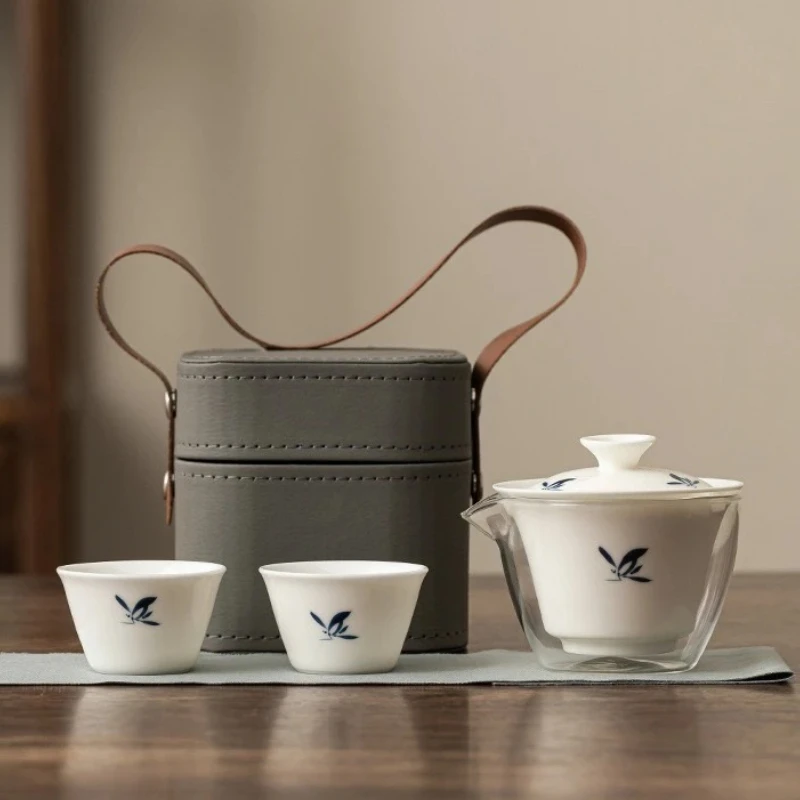 طقم شاي اليشم المحمول أدوات الشاي المدمجة للسفر مجموعة تخمير كاملة مع أكواب إبريق الشاي في الهواء الطلق التخييم مكتب استخدام هدية تذكارية #1