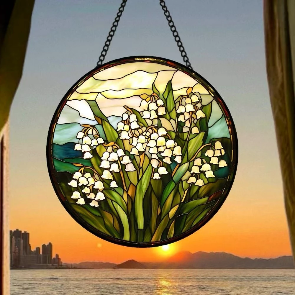 Lily of the valley sun catcher stained glass hanging round pendant window decoration