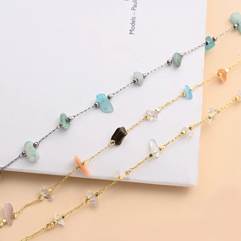 ALLNEWME Bohemia Irregular Candy Color Natural Stone Chokers Necklaces Thin Chain Pendant Necklace for Women Holiday Jewelry