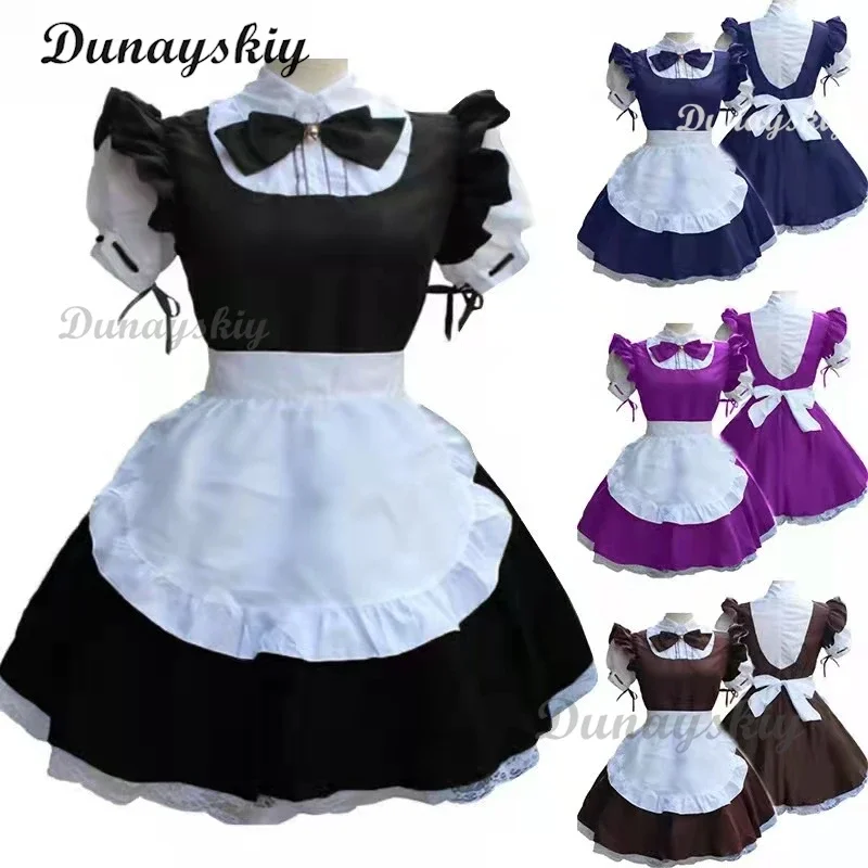 Colores Cosplayer Anime vestido de Lolita disfraz de sirvienta Cosplay Nekopena encantador juego Anime trajes mujeres pajarita uniforme de sirvienta negro