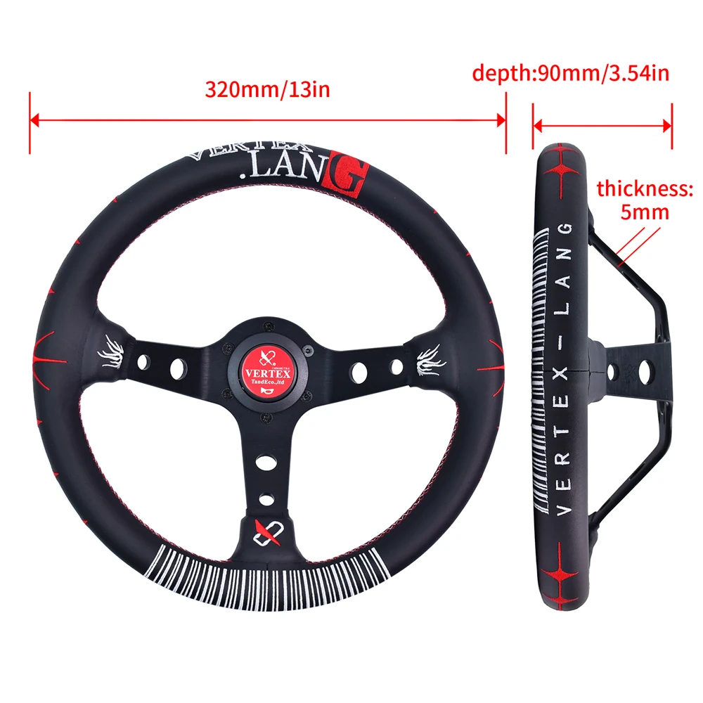 VERTEX LANG STEERING 320mm Sports Steering Wheel JDM Drift Racing Steering Wheel with Dragons and Twinkling Stars Embroidered