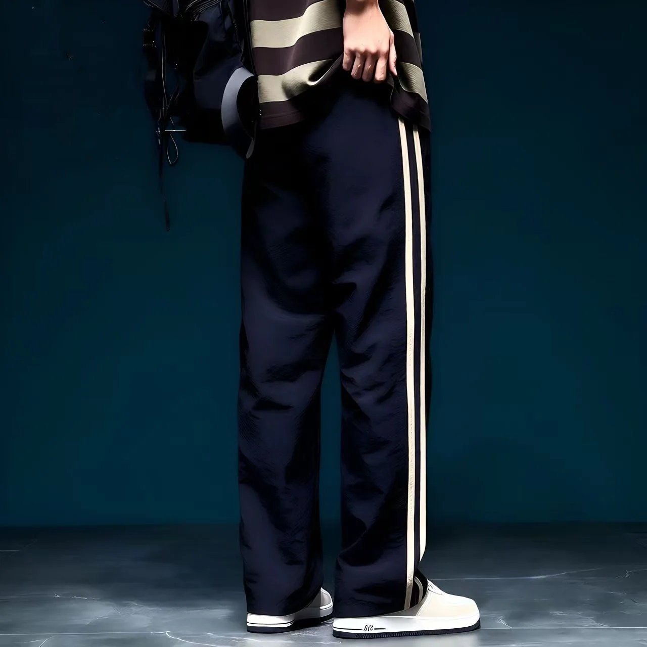 2026 Nylon Fabric Double-Sided Stripe Sports Straight Leg Casual Pants Active Wear Comfortable Long Trousers - view 3