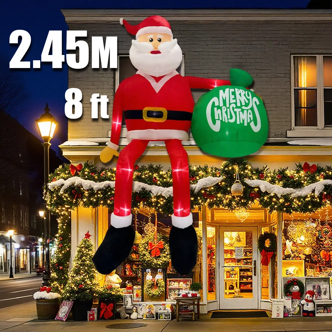 2025 عيد الميلاد المطاطية 8FT 245 سنتيمتر متوهجة سانتا كلوز مع LED في الهواء الطلق المنزل مقهى الديكور حفلة حديقة عيد الميلاد ديكور