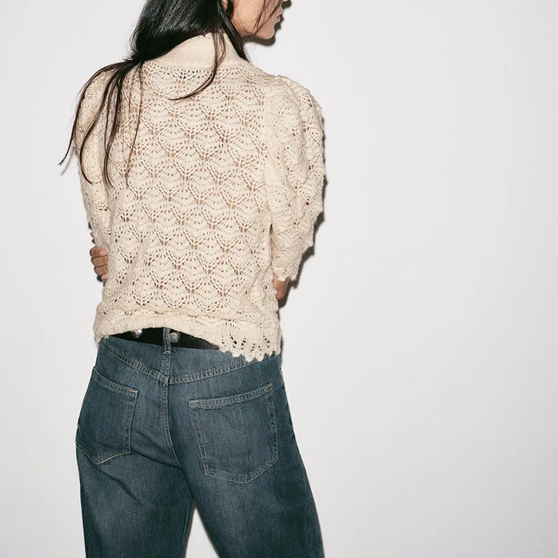 Romantico maglione lavorato a maglia a collo alto a coste Bubble Or Sve da donna Slim Fit Casual Sle Autunno Nuovo arrivo