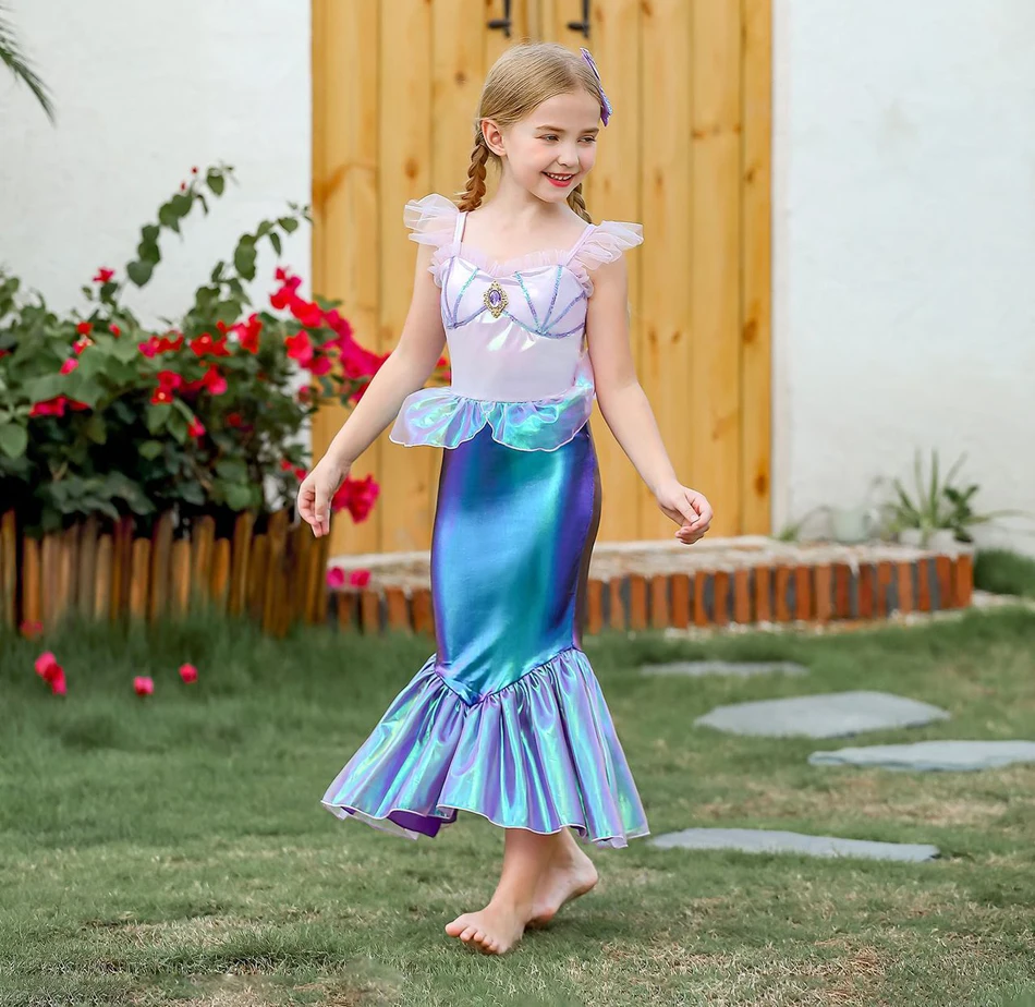 Girls Princess Mermaid Ariel Dress Kids Party Costume Children Summer Christmas Elegant Disguise Little Mermaid Halloween Clothe