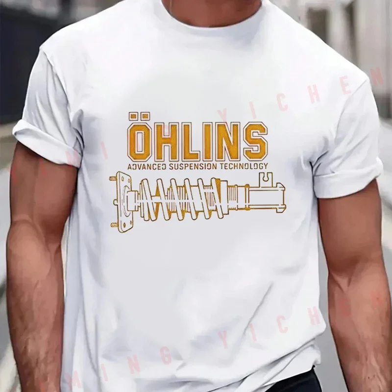 Men's Summer Cotton T-shirt Interesting OHLINS Motorcycle Shock Absorber Pattern Tshirt Short Sleeve O-Neck Tops