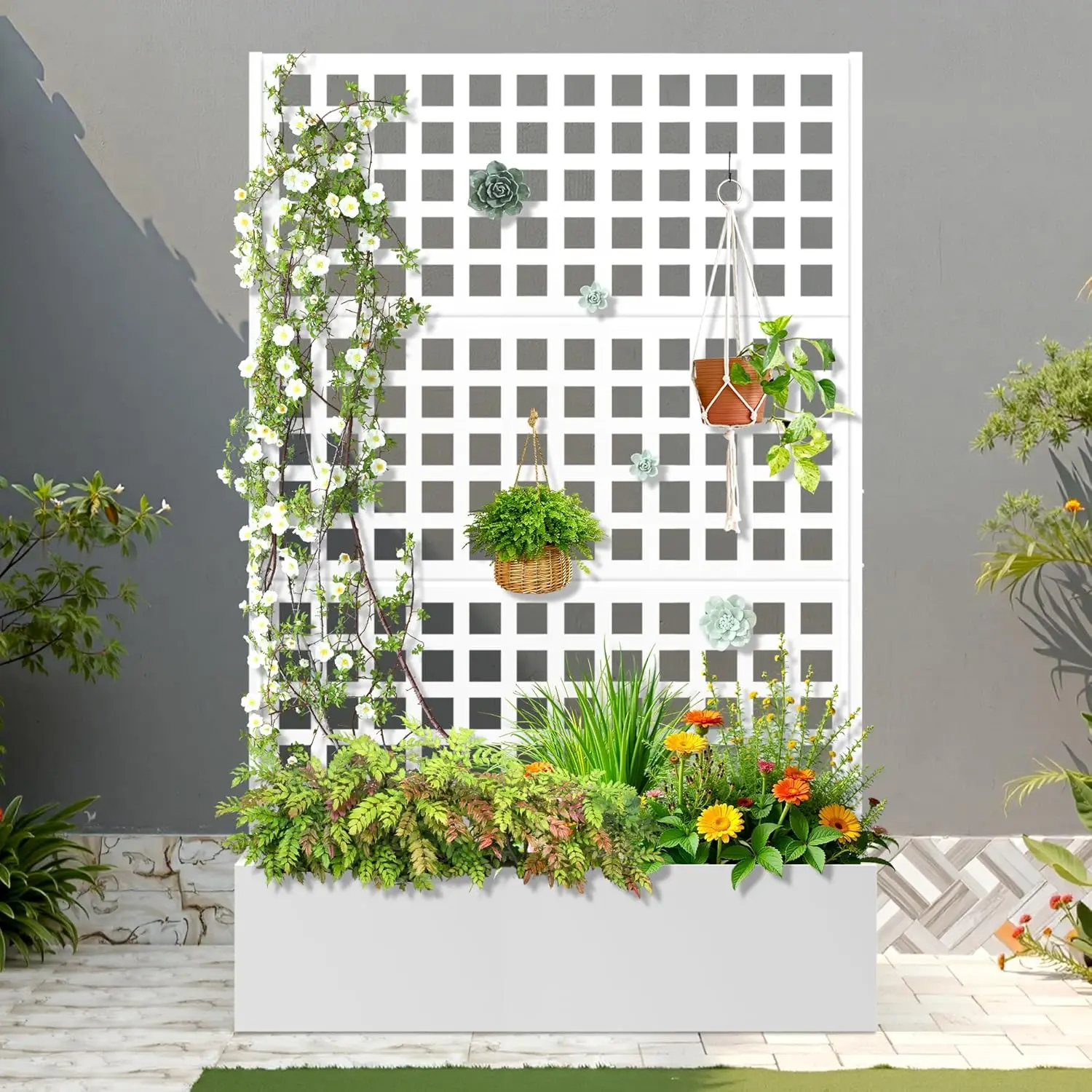 

Metal Raised Garden Bed with Trellis, Metal Planter Box with Trellis, Garden Box for Climbing Plants Vegetable, 47''Lx16''Wx71''