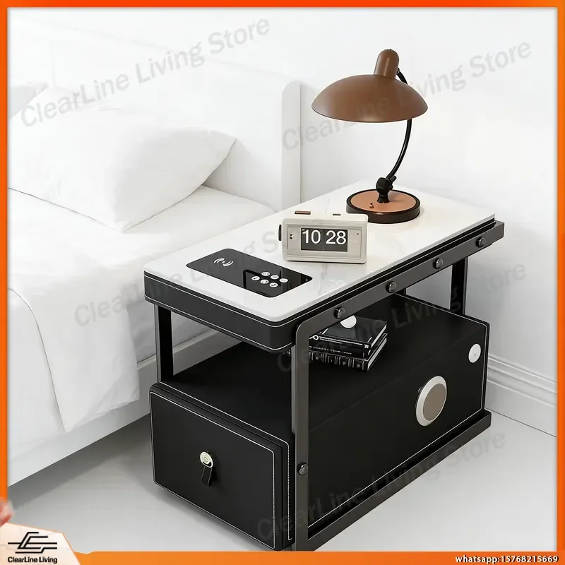 Wireless Charging Bedside Table with USB Ports Multifunctional Side Table for Bedroom Living Room Small Space Nightstand