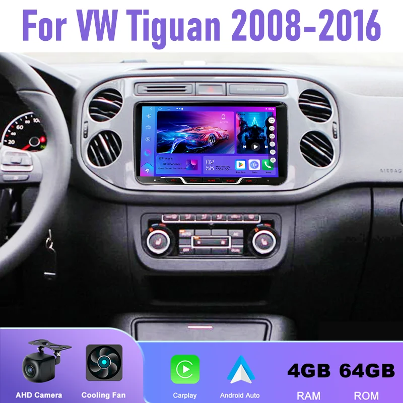 

9" 4+64GB Car Radio For VW Tiguan 2008-2016 Android 15 Auto Support Wireless Apple Carplay 2DIN GPS Rear Camera Canbus BT