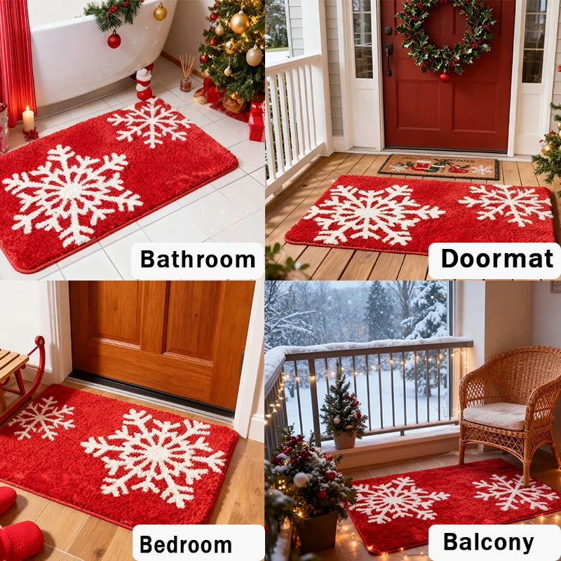 1PC Christmas Snowflake Cute Non-slip Soft Wear-resistant Mat Rug Carpet for Entryway Bathroom Home Decoration/Welcome Doormat