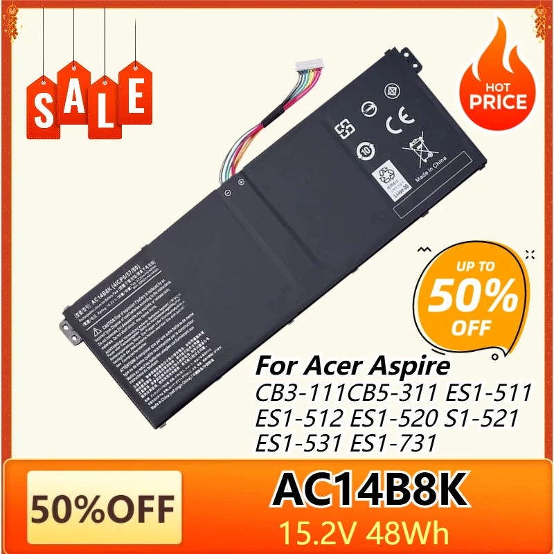 AC14B8K Laptop Battery for Acer Nitro 5 AN515 AN515-52 AN515-53 Aspire R3-131T ES1-111 V3-111 AC14B7K AC14B3K  AP14B8K AC14B18K