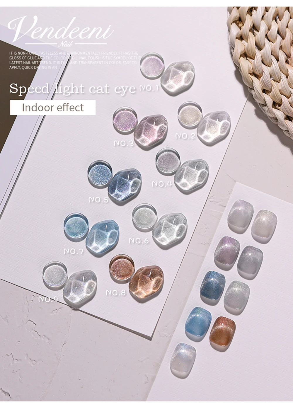 Vendeeni 9 Farben/Set Farbwechselnder Katzenaugen-Gel-Nagellack, Lichtverändernde Farbe, Magnetischer UV-LED-Soak-Off-Gel-Lack mit Display – Detail 2
