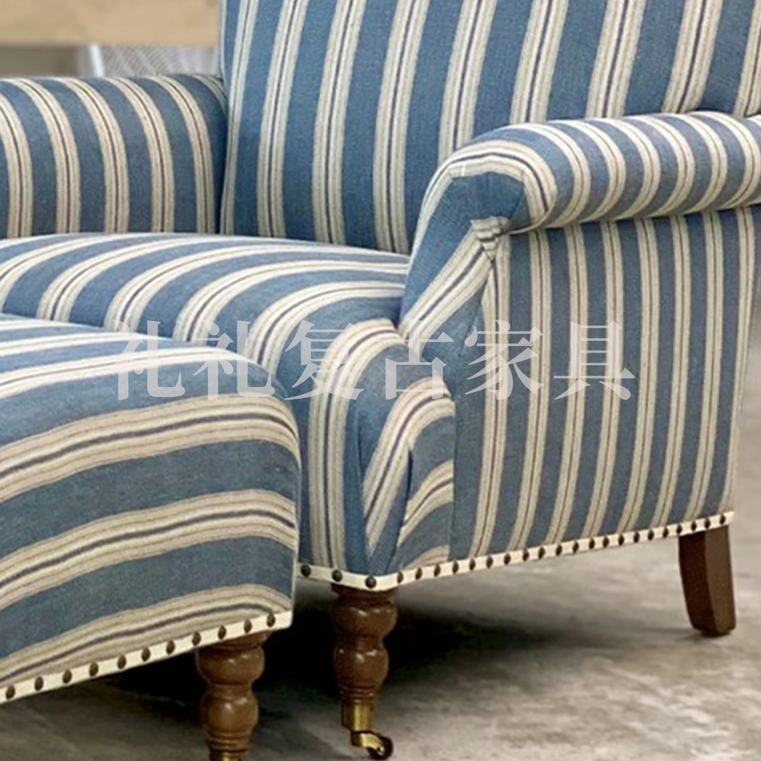 كرسي أريكة من الخشب الصلب الأمريكي القديم لغرفة المعيشة شقة صغيرة كرسي فردي مخطط فرنسي #2