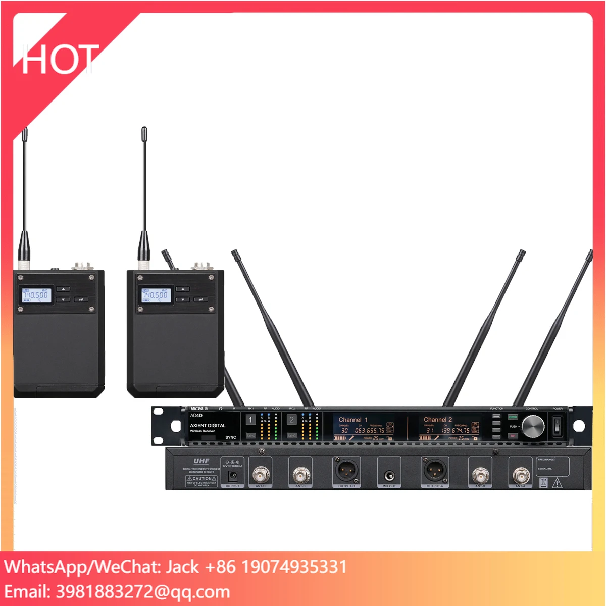 

Professional WCM16 Black Cardioid Headset Vocal AD4D Wireless Microphone System UHF Dual Channel True Diversity