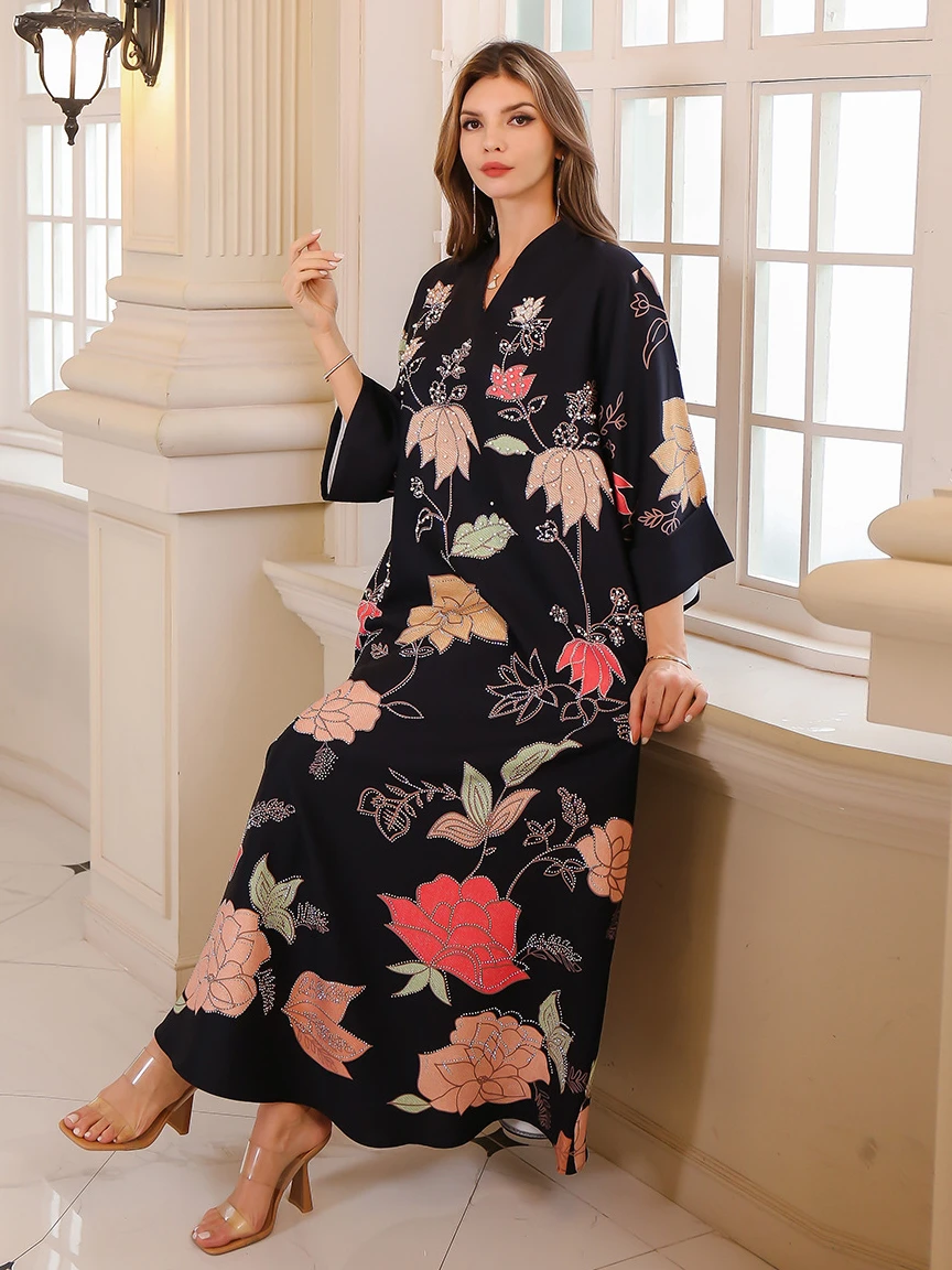 Vestidos eid muslimische abaya für frauen party kleid jalabiya blume dianmond lange robe marokko dubai ramadan kaftan islam arabisch 2024