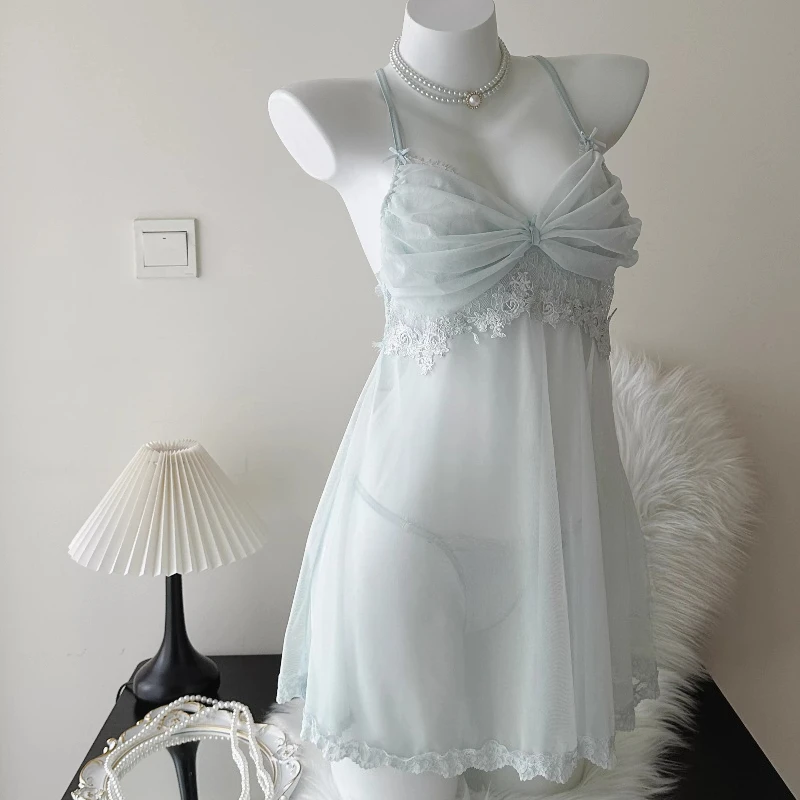 Sexy Lingerie Pajama Female Nightgowns Mesh Lace Transparent Underwired Nightdress Woman Nighties Summer 2026 New Sleep Dress
