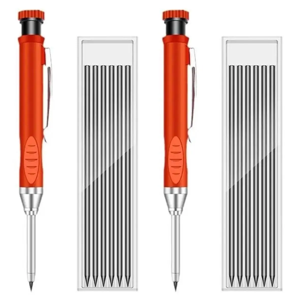 2026 New Solid Carpenter Pencil Set with 12 Refill Leads Built-in Sharpener Marking Tool Woodworking Deep Hole Mechanical Pencil