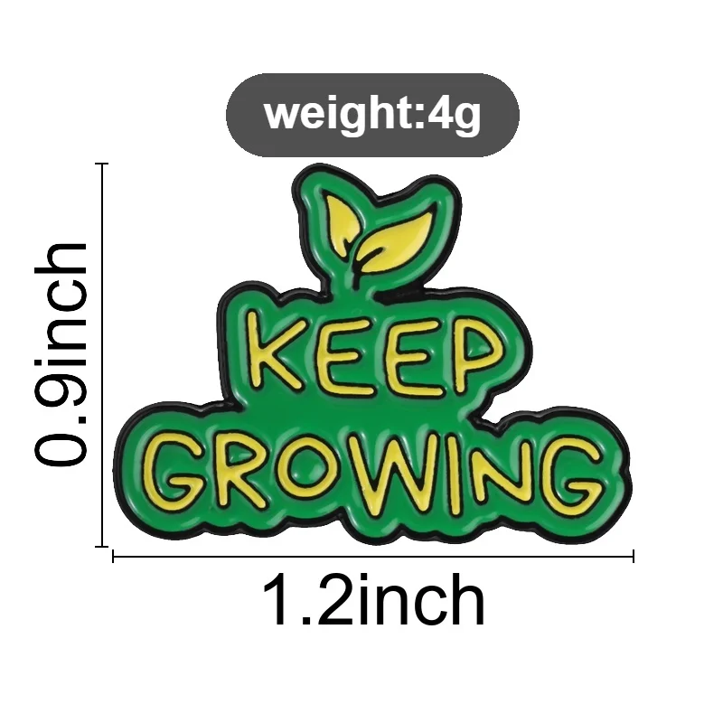 Inspirierendes Emaille-Abzeichen „Keep Growing“ mit Blattmotiv und motivierendem Zitat – Anstecknadel, Brosche, Schmuckgeschenk für diejenigen, die nach Selbstentwicklung streben. – Detail 1