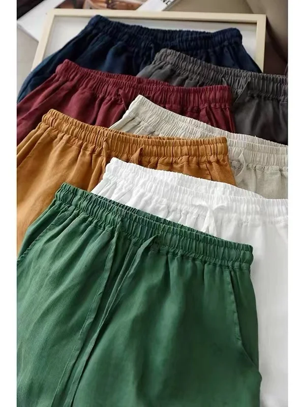 

Льняные брюки с высокой талией и широкими штанинами, свободного кроя, повседневные, тонкие, больших размеров, женская одежда, удобные, свободные, стройнящие, повседневные брюки