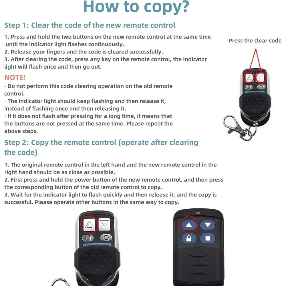 For 1Pcs Electric Cloning Universal Gate Garage Door Opener Remote Control Fobs 433MHz Replacement Key Fob