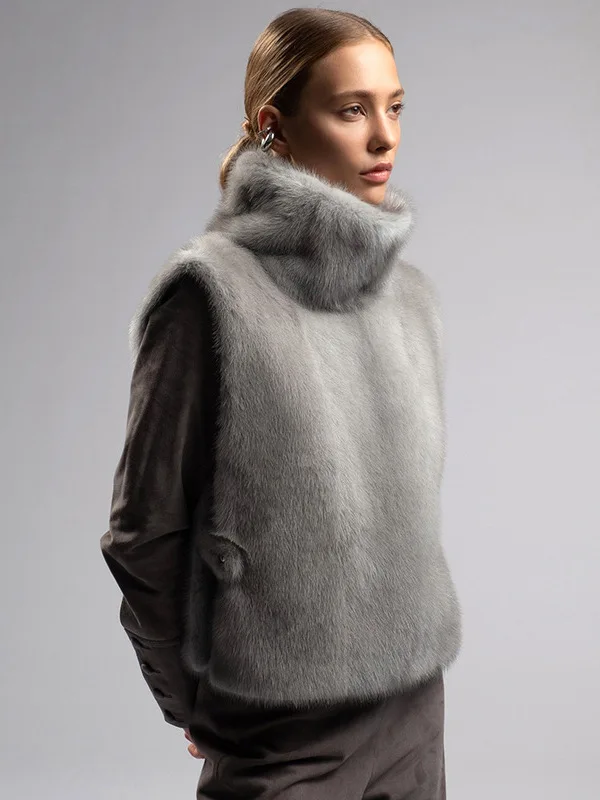 

Women's High Collar Comfortable Warm Vest Buttonl Svel Autumn Winter Faion Outerwear Polyester Fiber Color