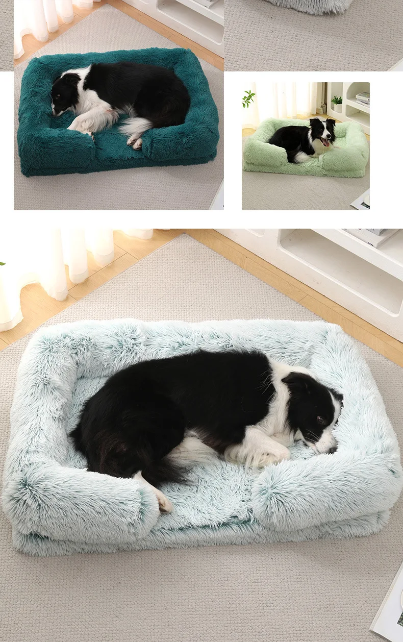 Großes Hundebett, Plüsch-Hundebett, Winter-Plüschbett, Verdicktes Hundeschlafbett, Sofa, Abnehmbare Auflage, Hundebett für Kleine und Große Hunde, Quadratischer Hundezwinger – Detail 12