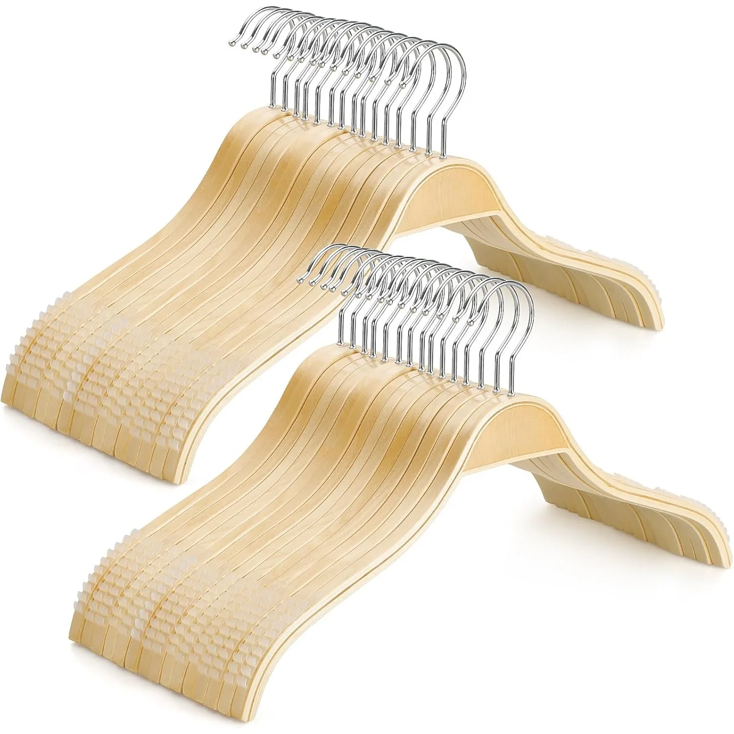 

Slim Natural Wood Hangers with Extra Soft Non-Slip Rubber Grips, 30-Pack High-Grade Fashion Hanger No Shoulder Bump ﻿