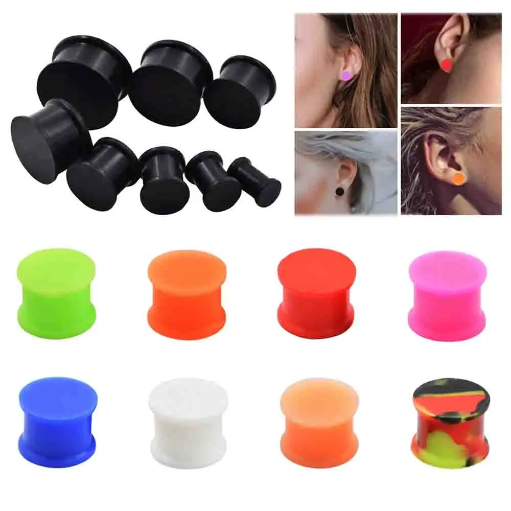 1 Pair Soft Silicone Solid Luminous Double Flared Ear Flesh Tunnel Plugs Gauges Expander 2G-13/16