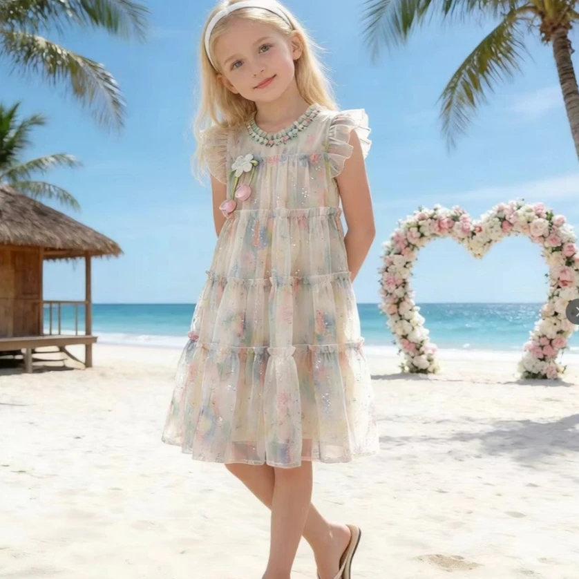 Girls Dress 2026 Spring and Summer New Children's Clothes Girls Baby Sweet Sen Department Floral Small Flying Sleeve Dress