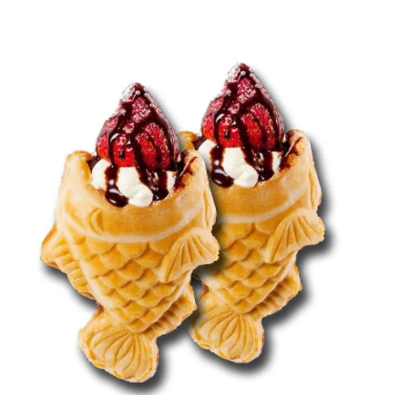 Komercyjne 3-częściowe lody w kształcie ryby Ciasto Waffle Cone Maszyna Nieprzywierająca Elektryczna Elektryczna Maszyna Taiyaki z otwartymi ustami