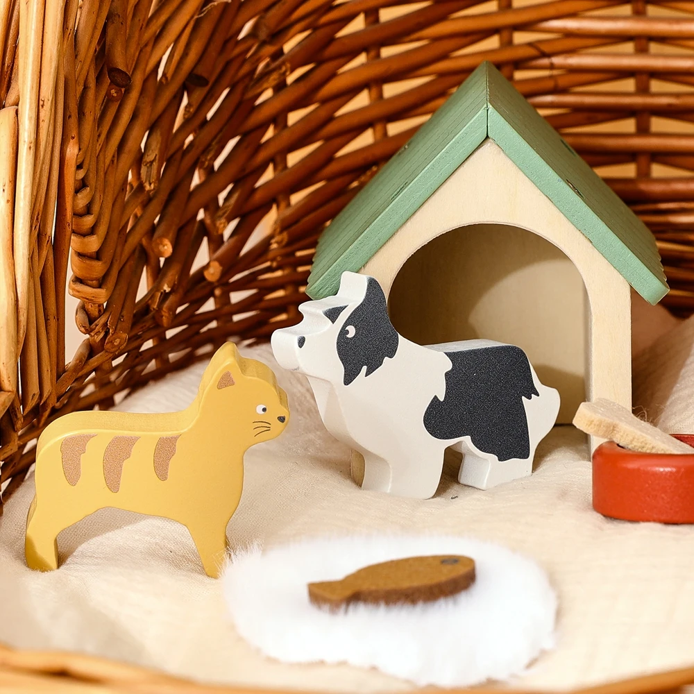 

Wooden Pet Figurines Dollhouse Creative Decorative Ltems Wooden Tabletop Decoration Miniature Cartoon Dog And Cat Building Block