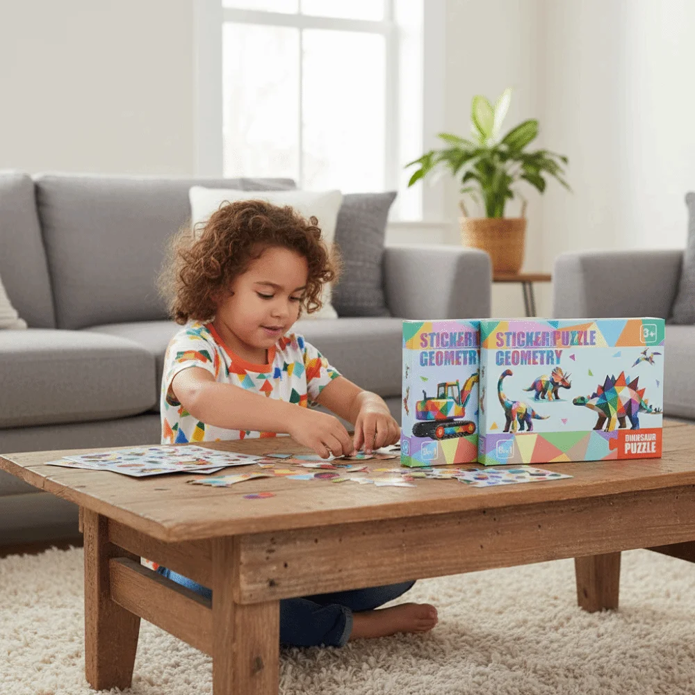 종이 3D 기하학 스티커 북 수제 교육용 장난감 DIY 붙이기 재료 키트 귀여운 만화 동물 스티커 북 어린이용