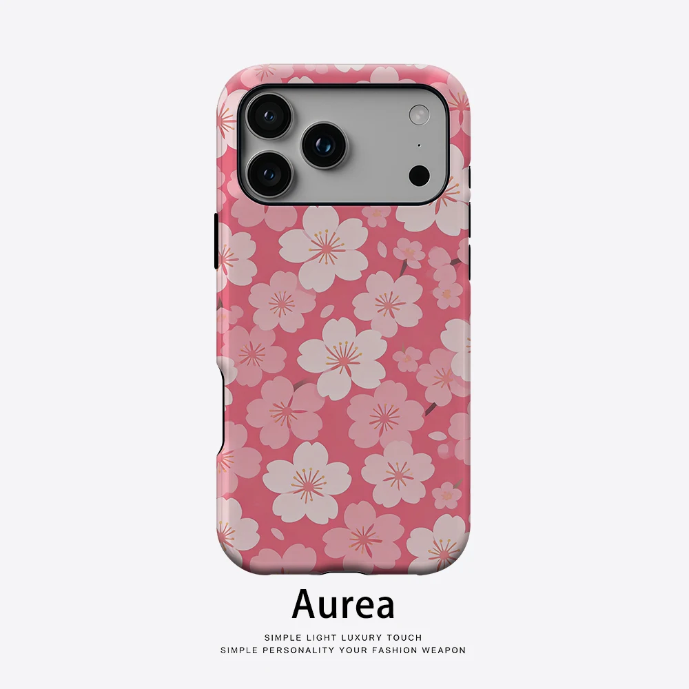 Aurea Case Matte Bumper für MagSafe Hülle für iPhone 18 17 16 15 14 Plus 13 Pro Max Stoßfeste Harte PC Hülle in Rosa Kirschblüten-Design