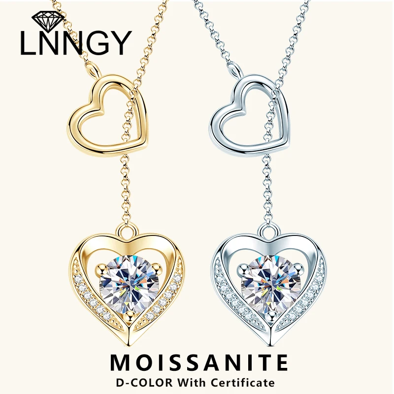 

Lnngy Collar Mujer 6.5mm&0.9mm Moissanite Necklace 925 Sterling Silver Heart Shape Pendant Necklaces for Women Y-Shaped Jewelry