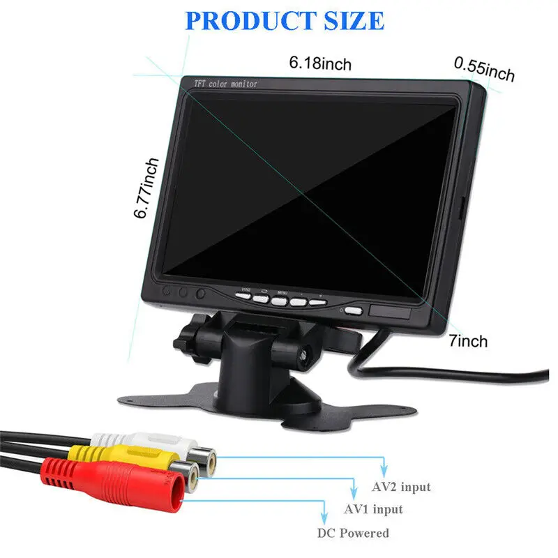 12V/24V 7 Inch Car Monitor TFT LCD 1024X600  Display Rear View Screen  for Vehicle Backup Camera CCTV Home Security Surveillance